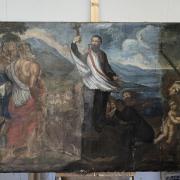 Tableau en cour de nettoyage : pendant